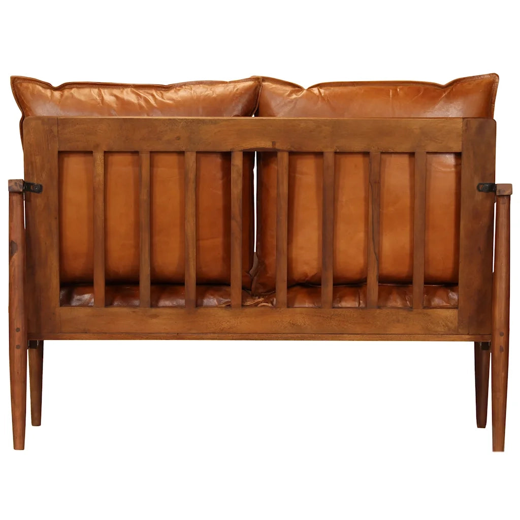 Divano a 2 Posti in Vera Pelle con Legno di Acacia Marrone 246482
