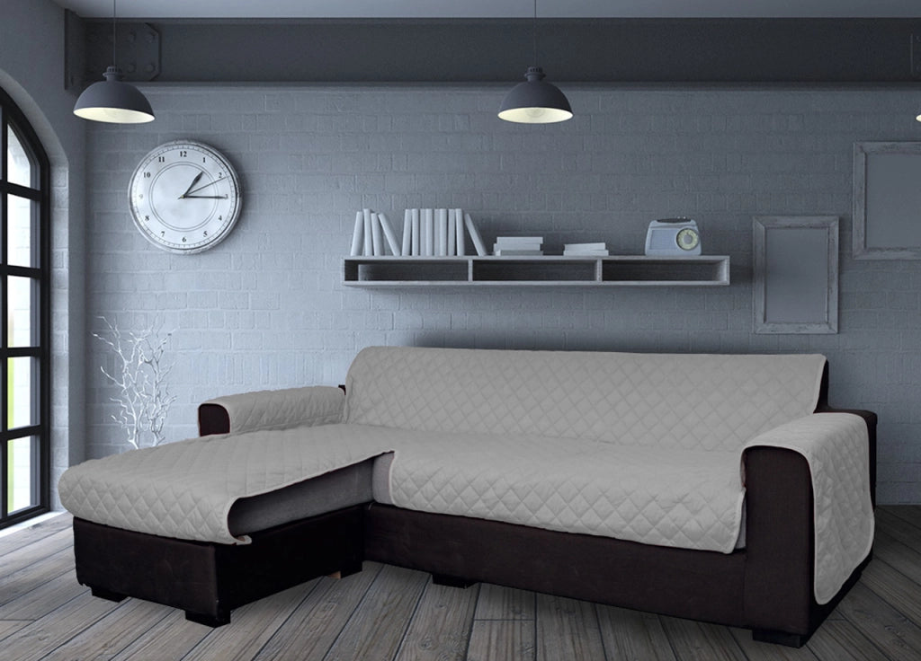 Copridivano Con Penisola Antimacchia Trapuntato Modello Star Colore Grigio Chiaro - 240cm - Grigio Chiaro