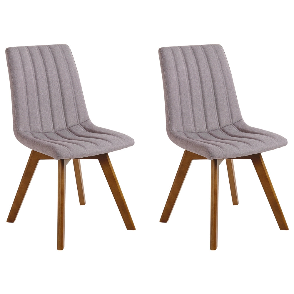 Set di 2 sedie Tessuto poliestere color talpa Gambe in legno massello scuro Imbottitura verticale Schienale curvo