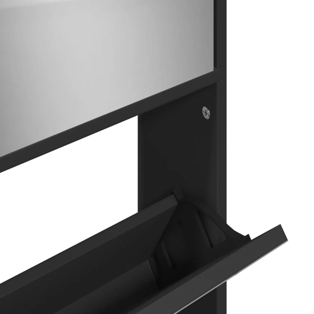 Scarpiera mobiletto portascarpe mobile per ingresso/corridoio/soggiorno con specchio 4 ripiani 63 x 17 x 134 cm nero 02_0021416