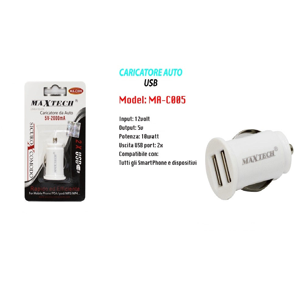 Trade Shop - Caricatore Per Auto 2 Usb Caricabatteria Presa 2.1a Ricarica Rapida 10w Ma-c005 -