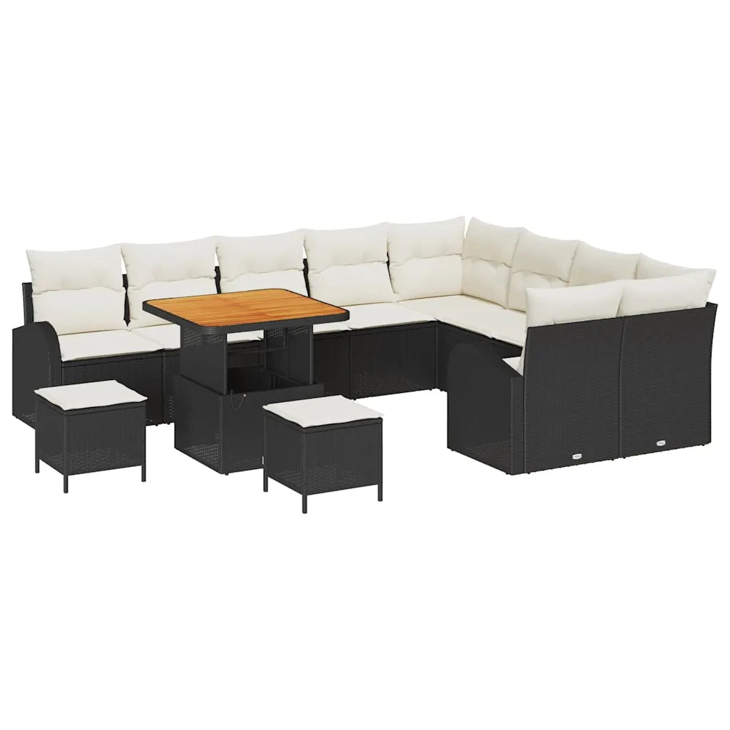 Set Divano da Giardino con cuscino 12 pcs Nero e Crema