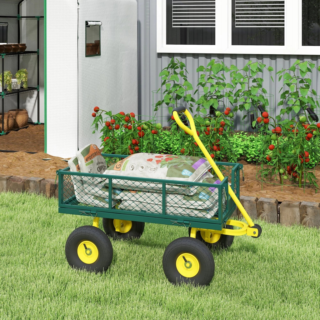 Carrello da Giardino 104x54x51 cm con Capacità 200 kg e Pareti Laterali Rimovibili in Acciaio Verde e Giallo