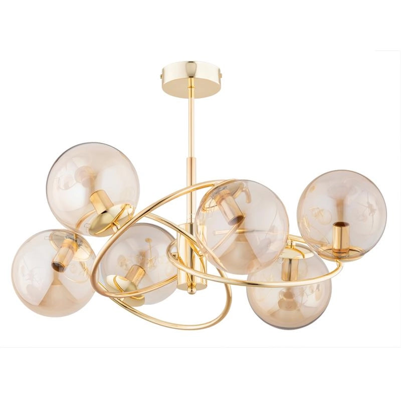 Plafoniera glamour oro con sfere ambra Alfa Wiromat 6xE14