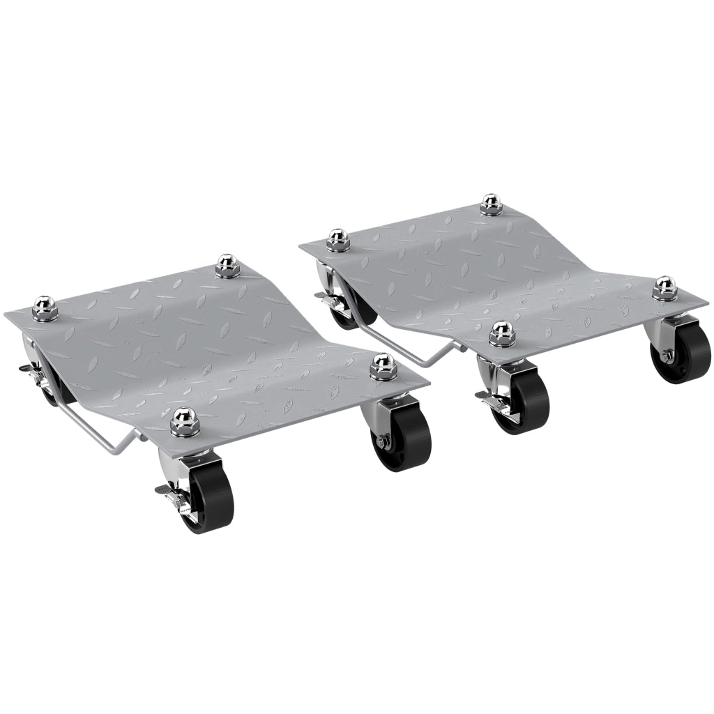 Set di 2 Carrelli Sposta Auto Antiscivolo Carico 680kg con Ruote Girevoli e Bloccabili in Metallo Argento