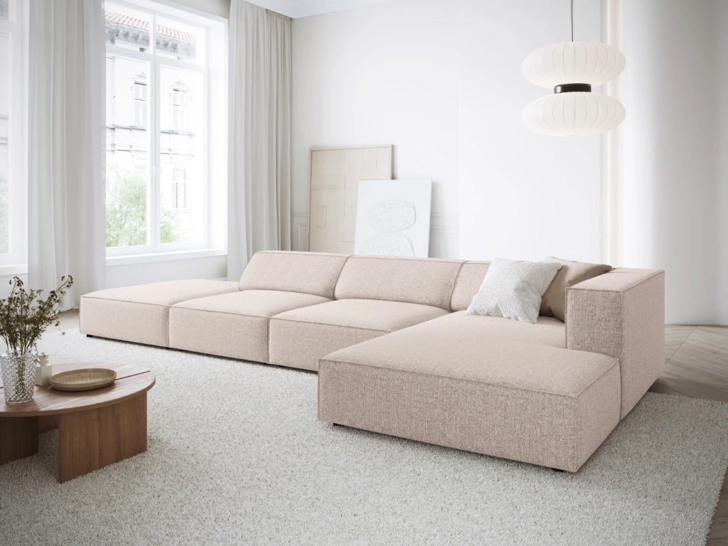 Cosmopolitan Design - Divano angolare destro "Arendal" 5 posti in ciniglia beige 