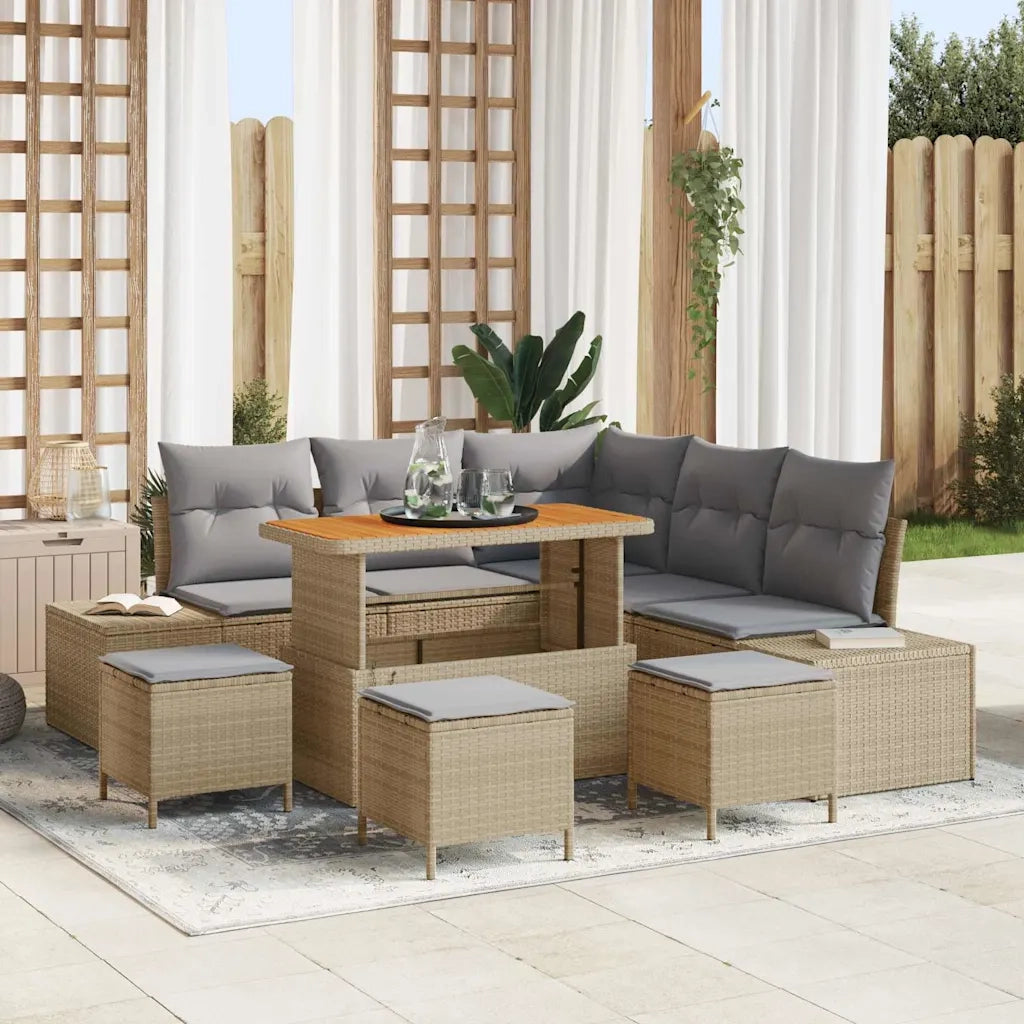 Set Divano da Giardino con cuscino 9 pcs Beige Poly Rattan 3364742