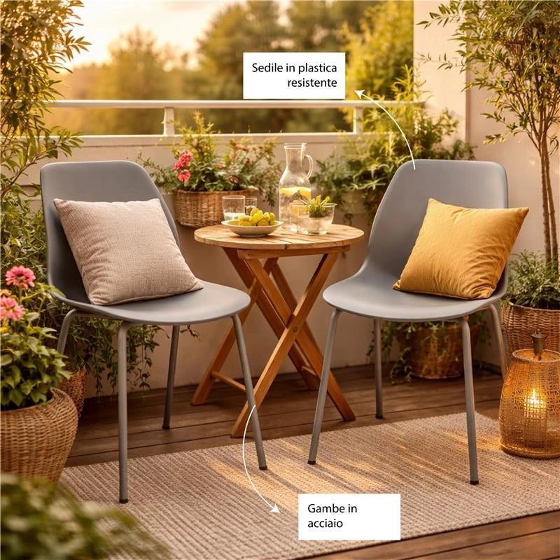 SET 4 SEDIE STOCCARDA IN PLASTICA DI COLORE GRIGIO 46 X 54 X H84 CM