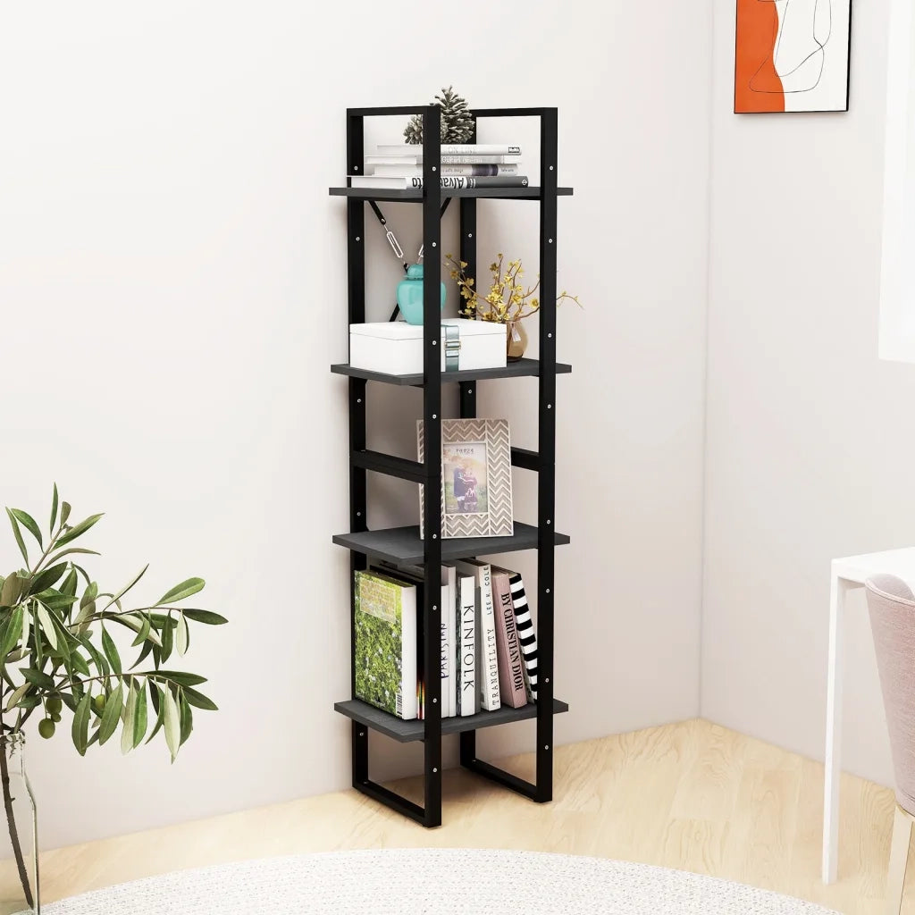 Libreria a 4 Ripiani Grigia 40x30x140 cm in Massello di Pino 806424