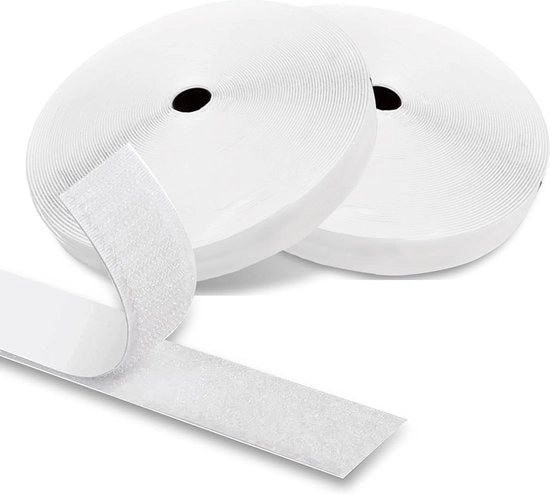 Nastro Adesivo a Doppia Facia in Velcro 8Mx20MM - Fermo Extra Resistente per Sartoria, Tessuti, Pareti, Pavimentazione, Porte - Resiste a Plastica, Metallo
