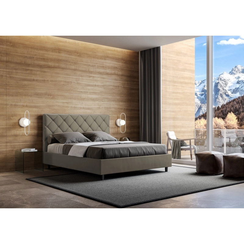 Letto imbottito Matrimoniale 160x200 cm Priya - Similpelle,Senza rete,Cappuccino