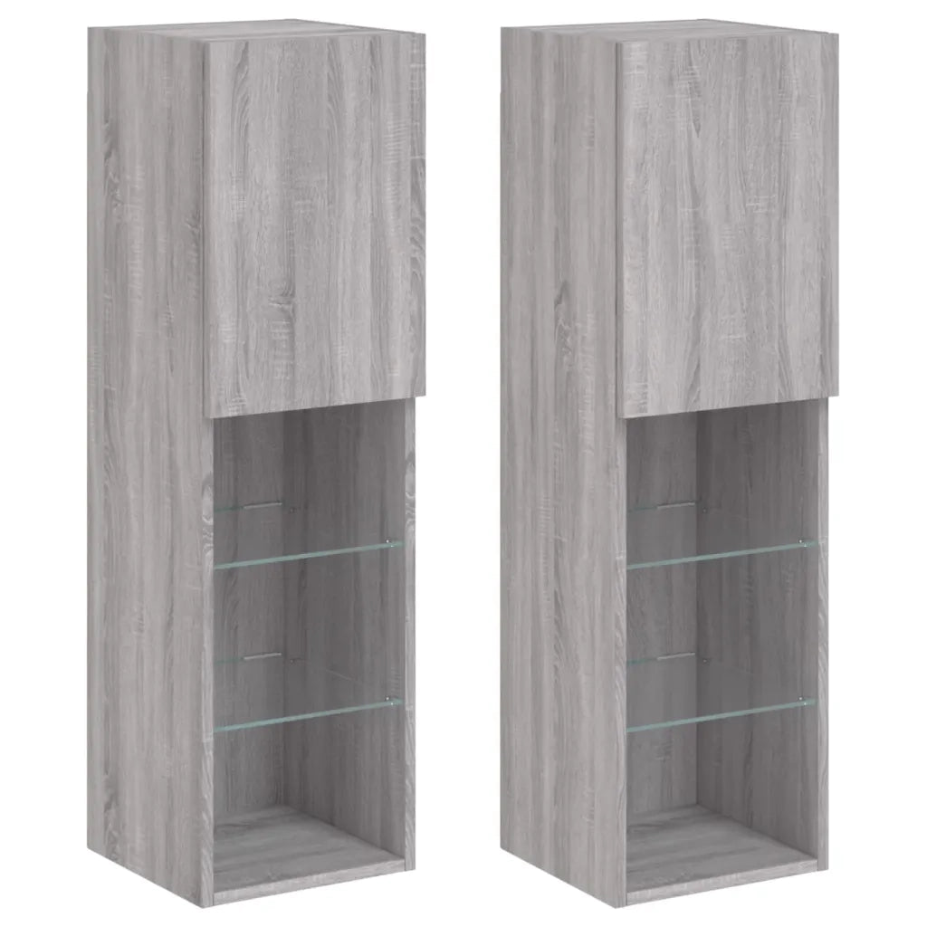 Mobili TV con Luci LED 2 pz-Credenza per TV Grigio Sonoma 30,5x30x102 cm