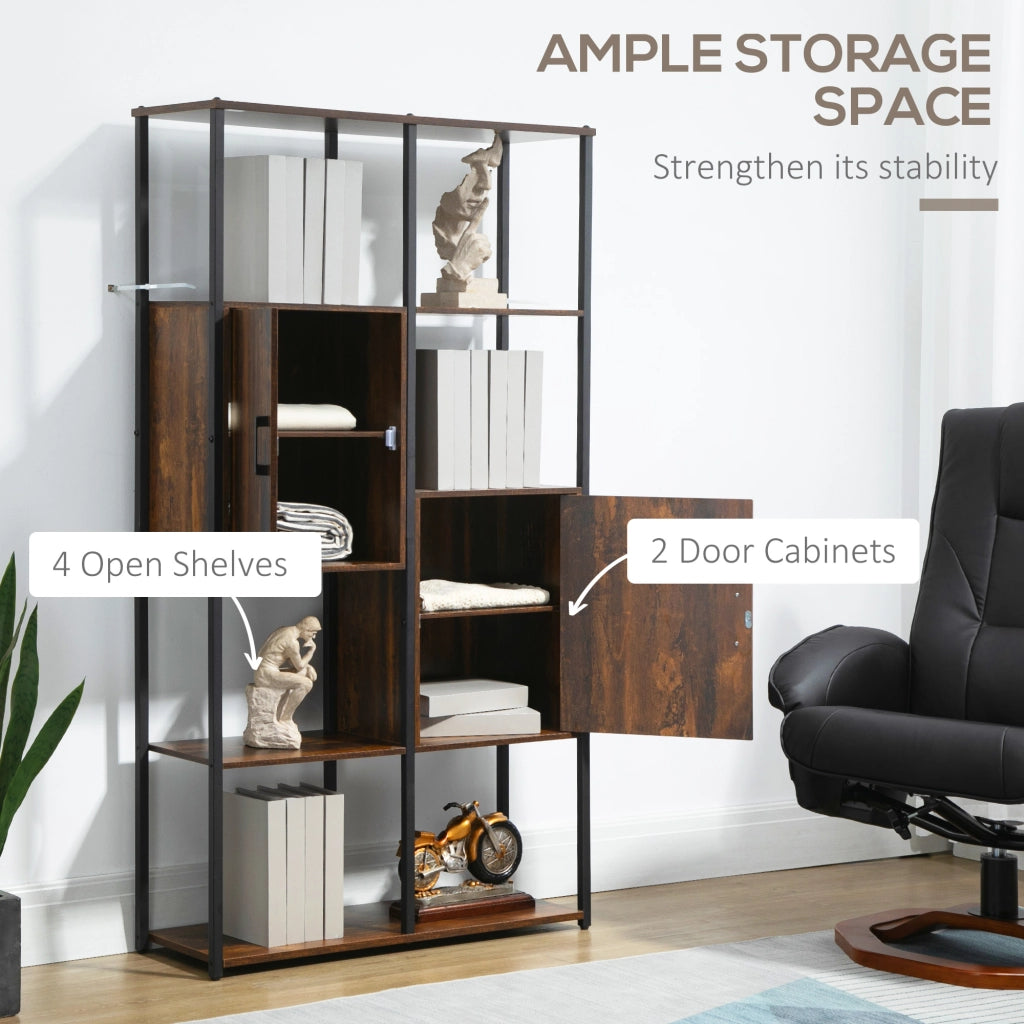 EasyComfort Libreria Stile Industriale con 4 Ripiani e 2 Armadietti, 90x30x159.5cm, Nero e Marrone