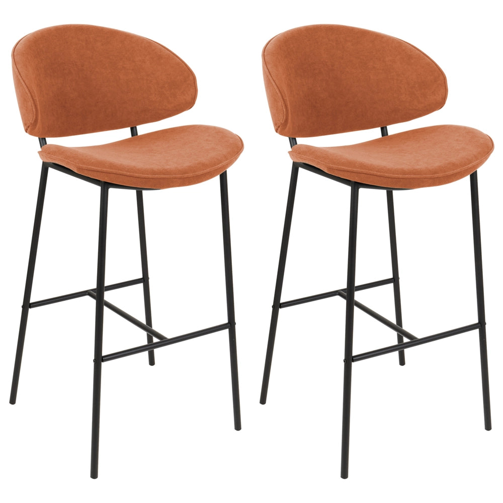 Set di 2 sgabelli da bar con sedile imbottito in tessuto arancione  senza braccioli schienale curvo stile moderno