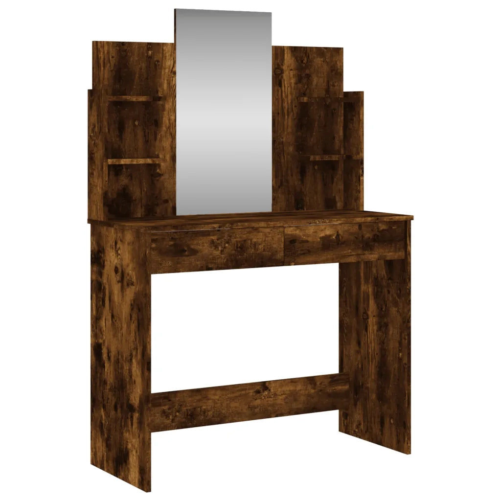 Toeletta con Specchio-Tavolo da Vanit¨¤ Rovere Fumo 96x39x142 cm