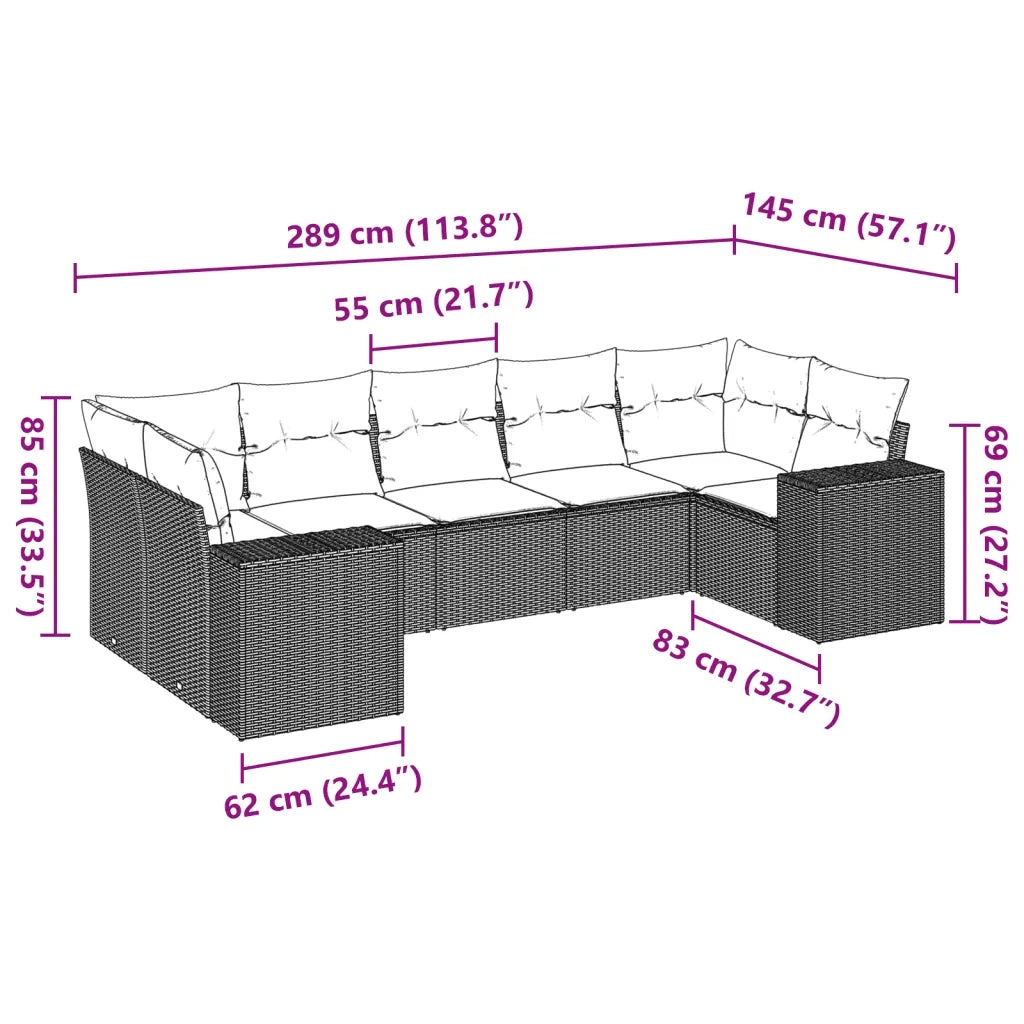 Set Divani da Giardino 7 pz con Cuscini Grigio in Polyrattan