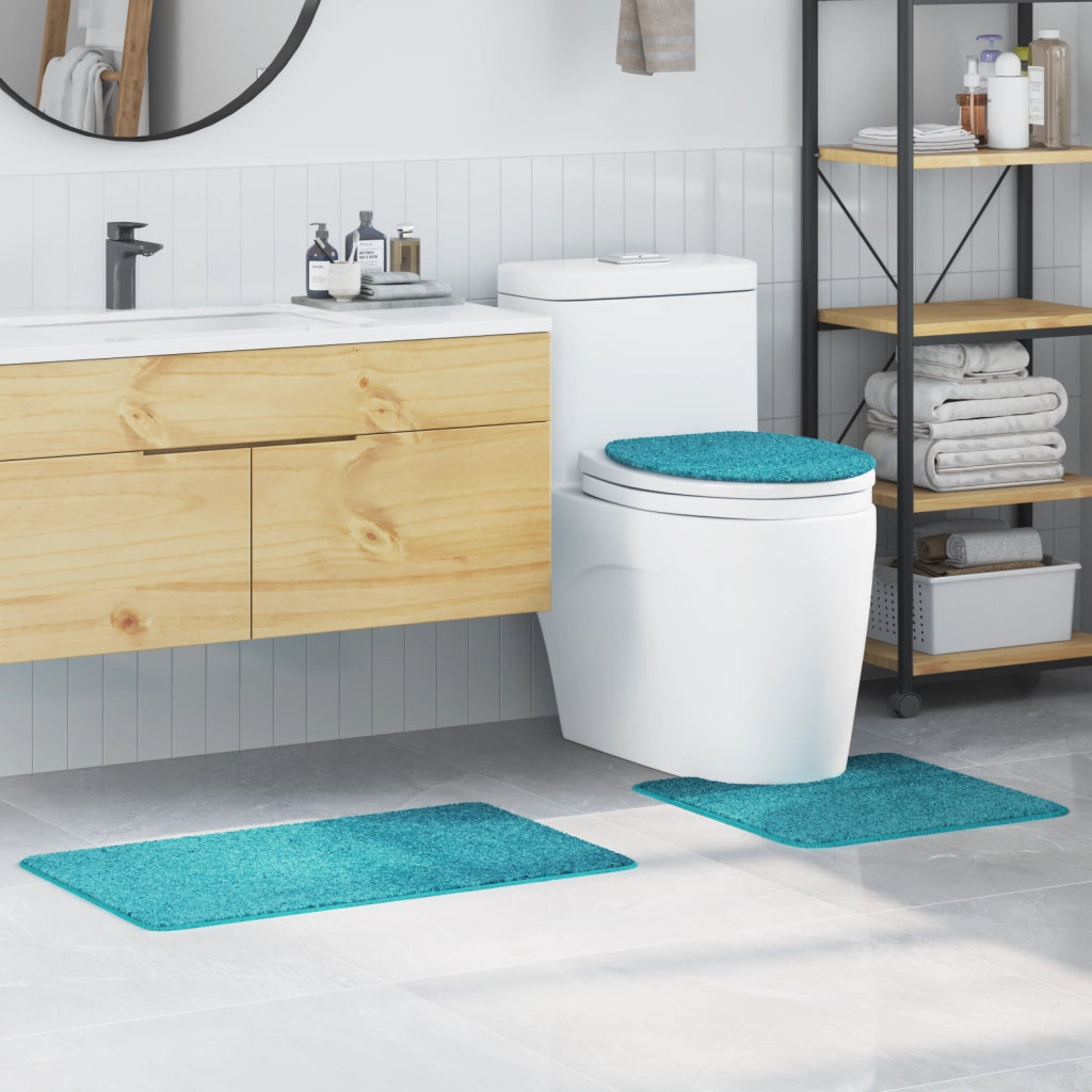 Set di Tappetini da Bagno in 3 Pezzi Turchese in Polipropilene Antiscivolo