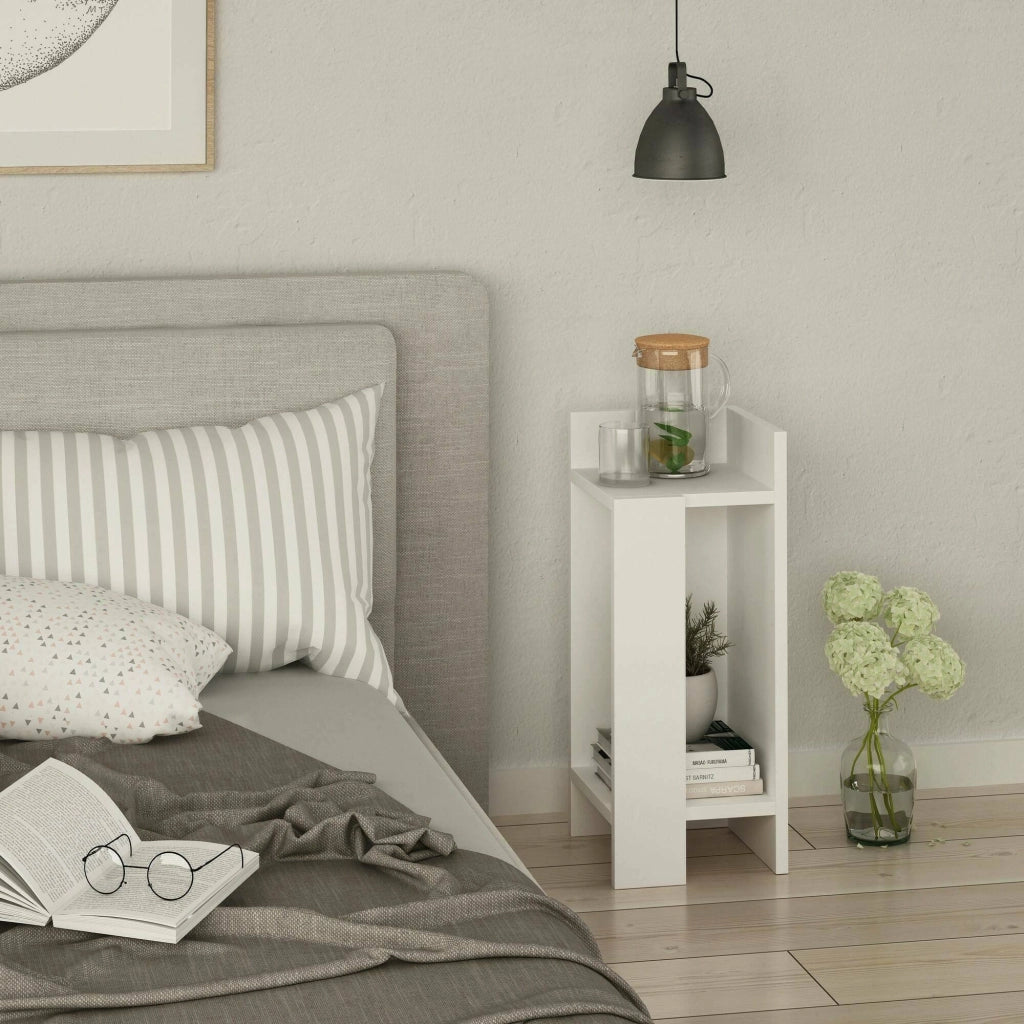 Comodino Germana, Comò basso, Tavolino da notte, Mensola da letto, 25x27h60 cm, Bianco