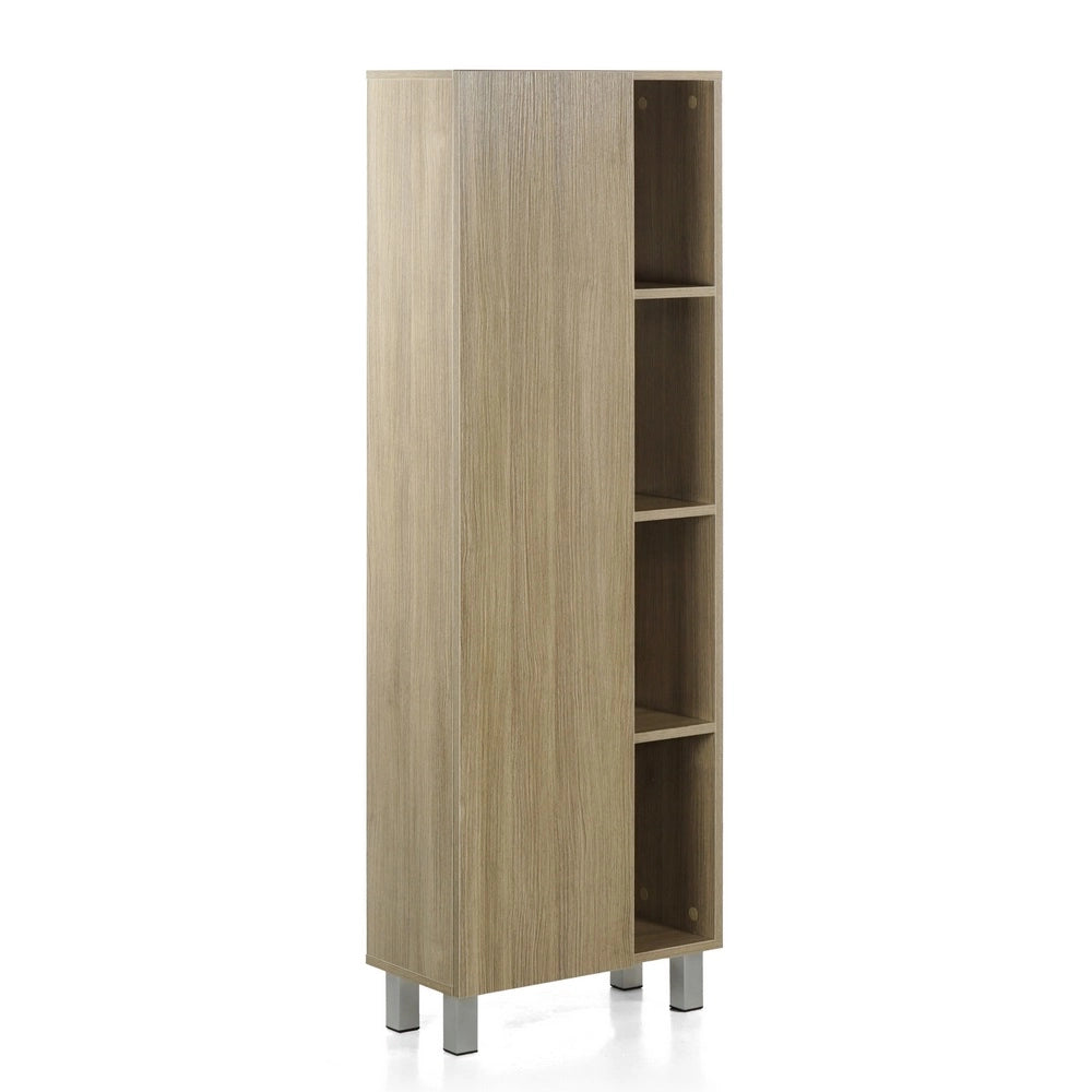 Mobile a Colonna per  Bagno 50x140x24 cm 1 Anta 4 Ripiani in Melaminico Rovere Scuro