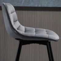 Set 2 Sgabelli Alti in Stile Nordico con Schienale e Poggiapiedi, Sgabelli con Schienale in Tessuto Effetto Velluto e Metallo, 45x47x88 cm, Grigio