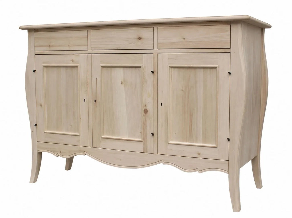 Madia credenza in legno grezza 3 ante l.151 p.50 h.105 (3088) - Mobili 2G