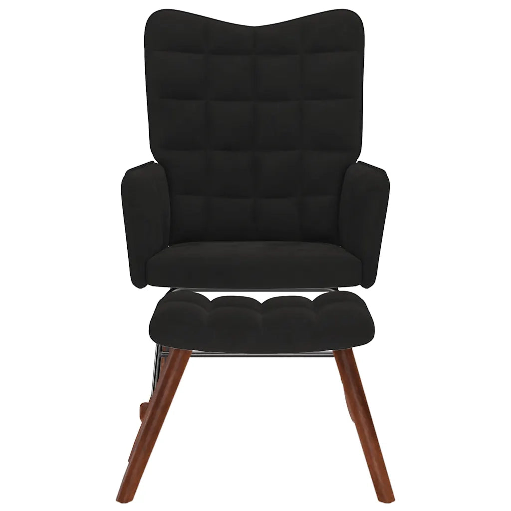 Sedia a dondolo con sgabello in velluto nero CFW5690627