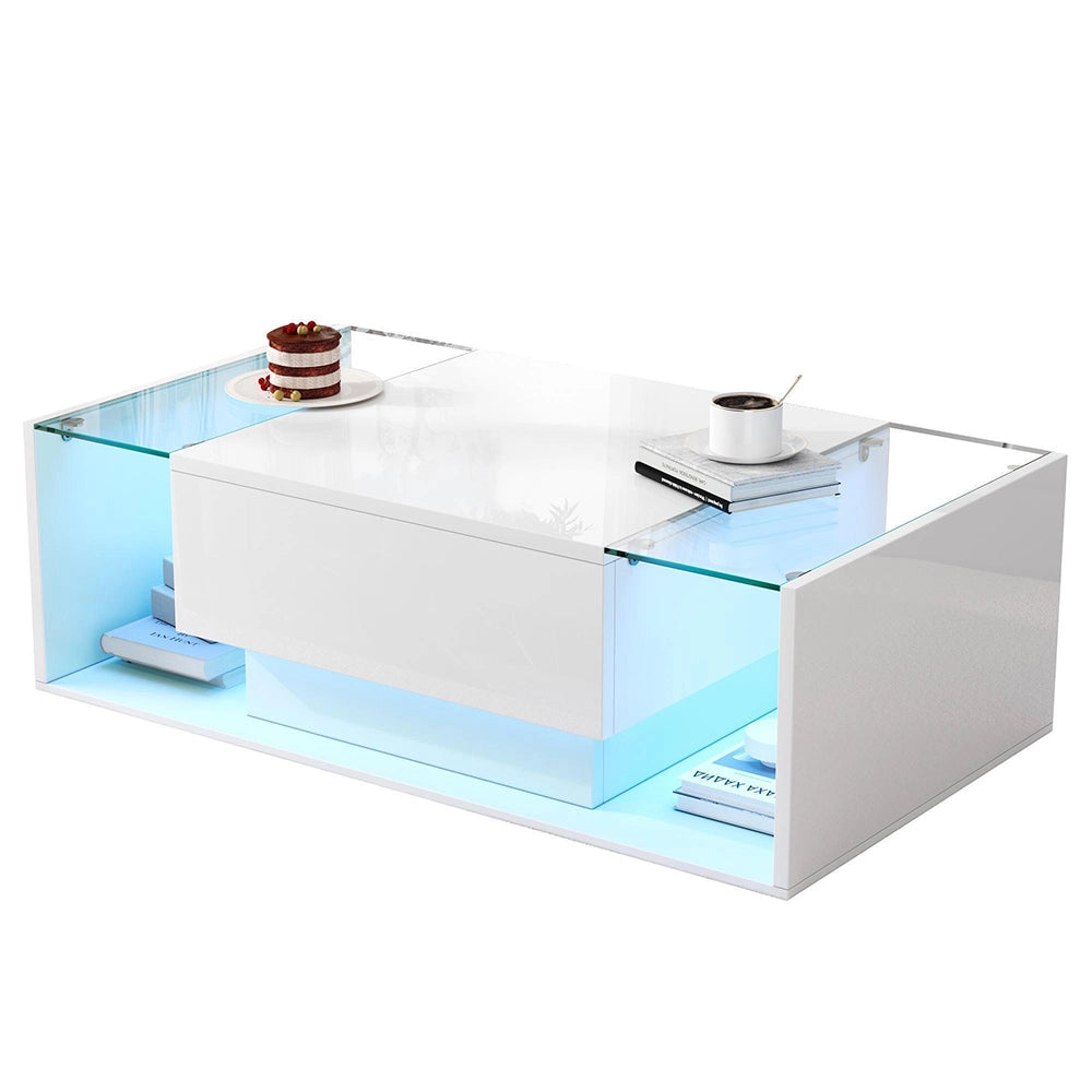 Tavolino minimalista - Xylo - 100x50cm vetro LED bianco