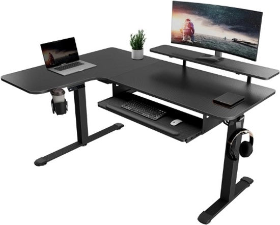 Biblioteca Elettrica Angolare – Scrivania Gaming a L con Schermo 155x110 CM – Doppio Motore – Scrivania con Regolazione di Altezza con Memoria e Gestione dei Cavi – Nero