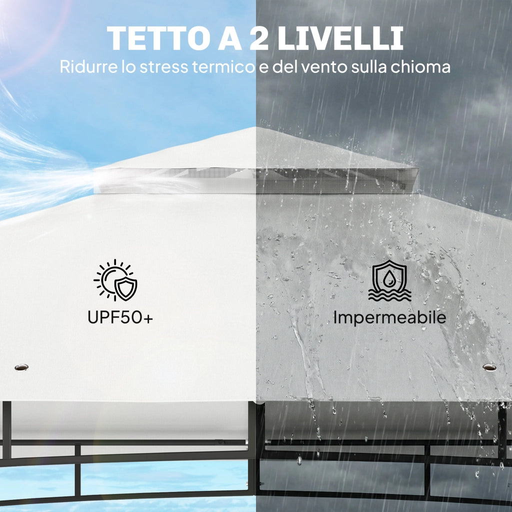 Gazebo 3 x 3,6 m, Tetto Doppio UPF50+ con Rete, Crema