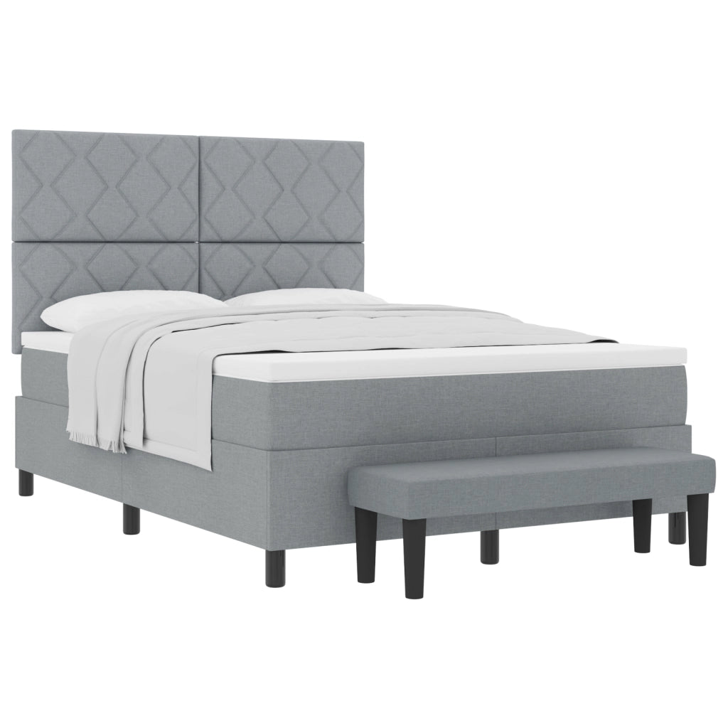 Letto a Molle con Materasso e Panchina Grigio Chiaro 160x200 cm Tessuto