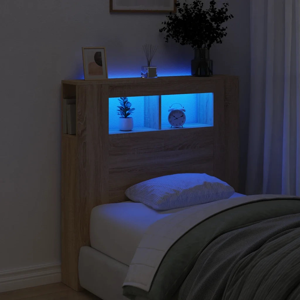 Testiera | Testata LED Rovere Sonoma 100x18,5x103,5 cm Legno Multistrato