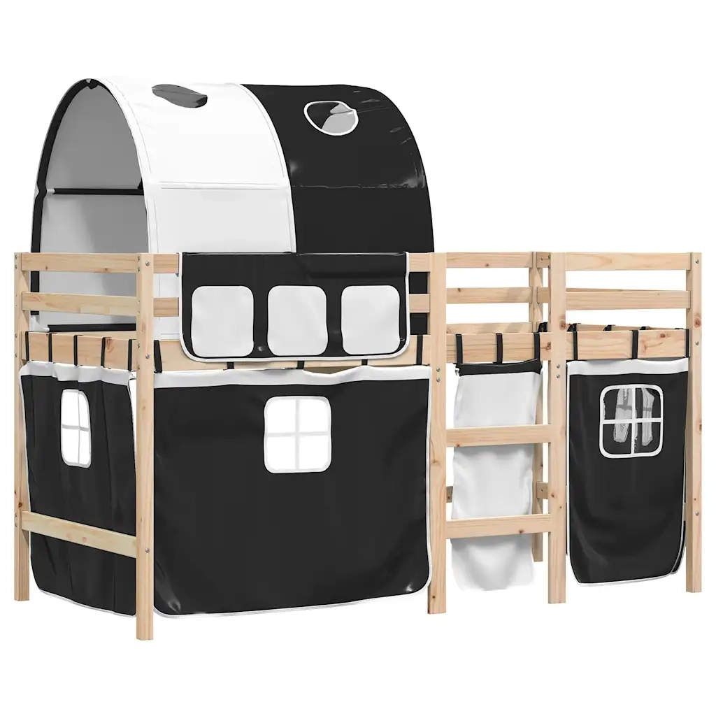 Letto a Soppalco con Tunnel Bambini Bianco e Nero 90x190cm Pino