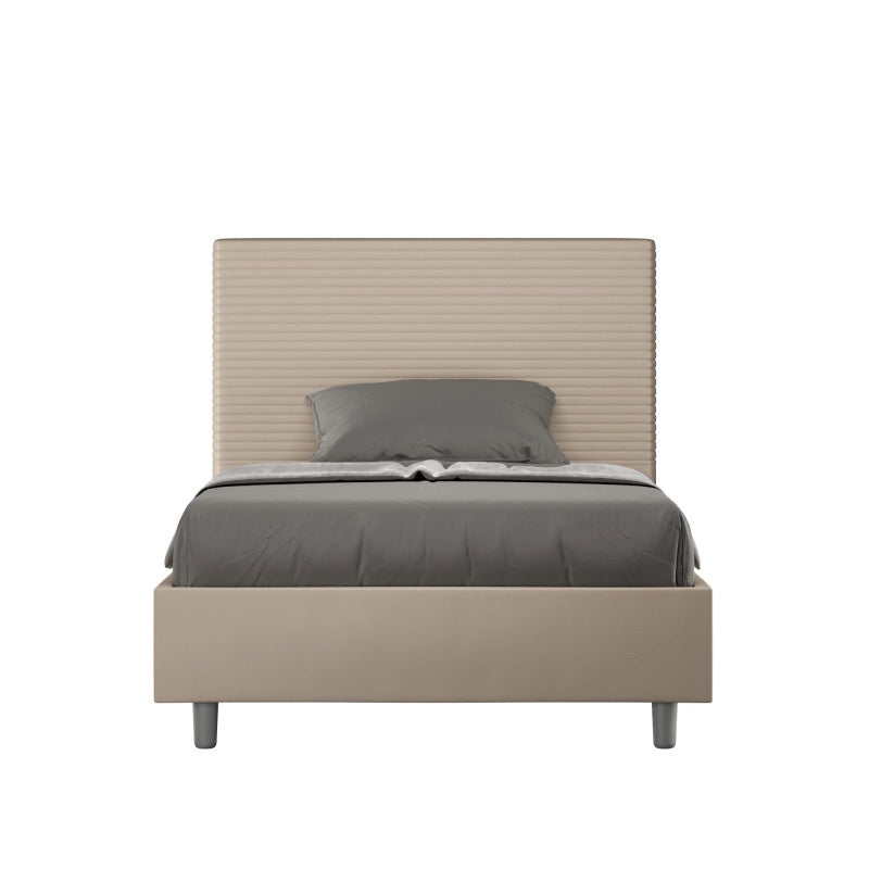 Letto imbottito Piazza e mezzo 110x210 cm Focus - Similpelle,Senza rete,Tortora