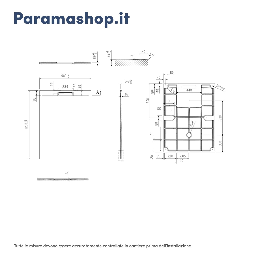 Piatto doccia 90x120 cm in marmoresina nero effetto pietra | Paros