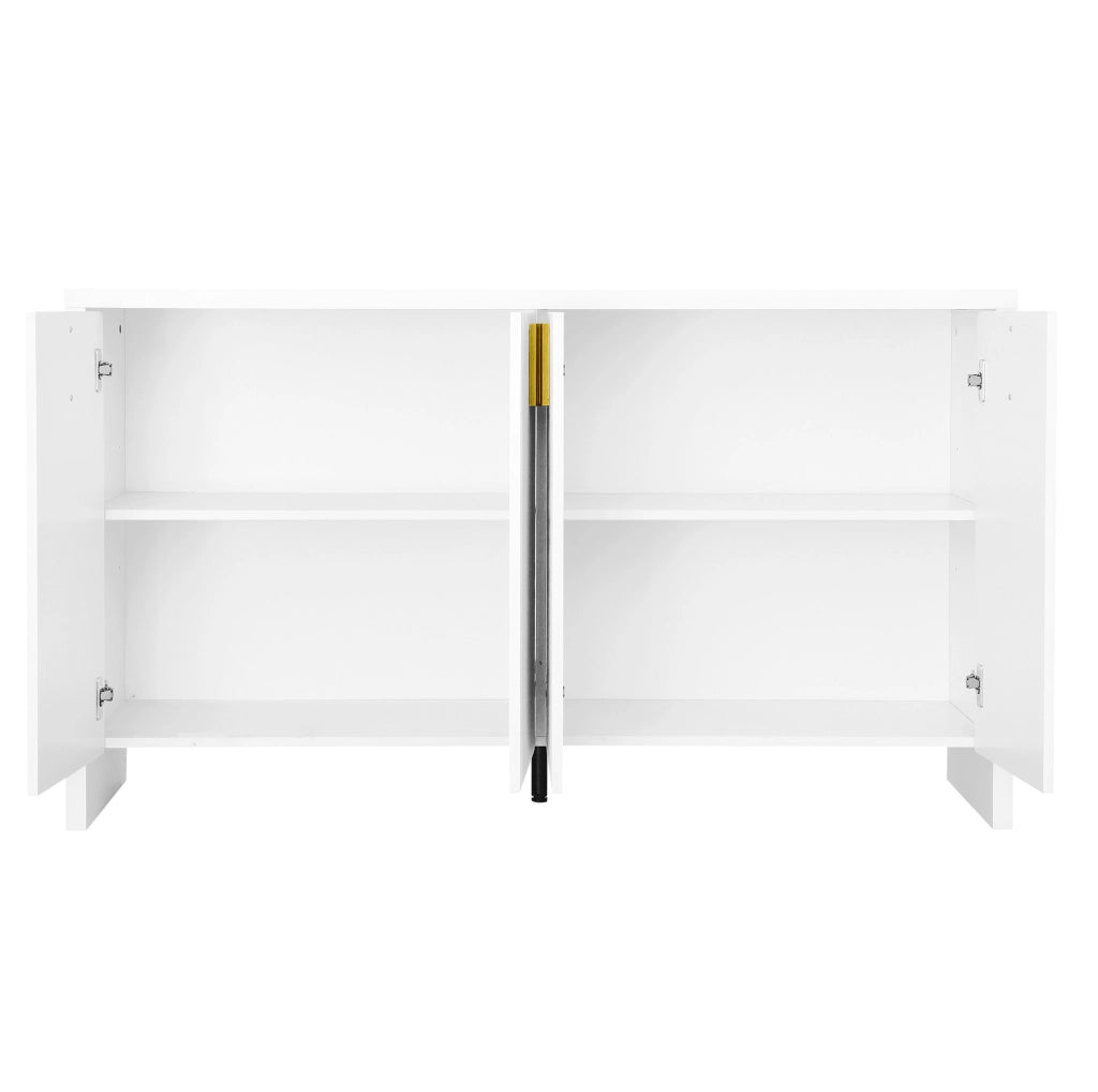 Credenza 140x38x80 cm con ripiani regolabili e 4 ante in pannello truciolare bianco