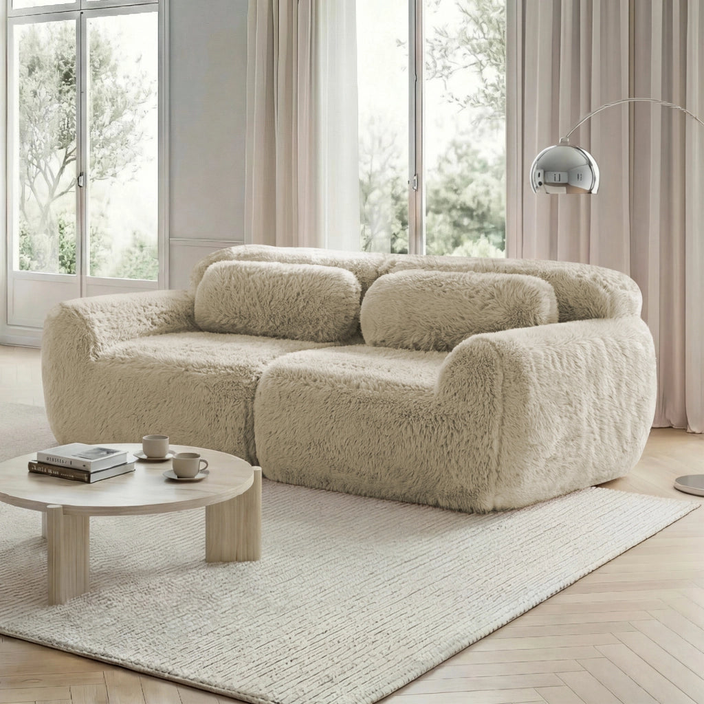 Divano modulare senza struttura 204x104x73 cm in tessuto plush; base antiscivolo; kaki chiaro