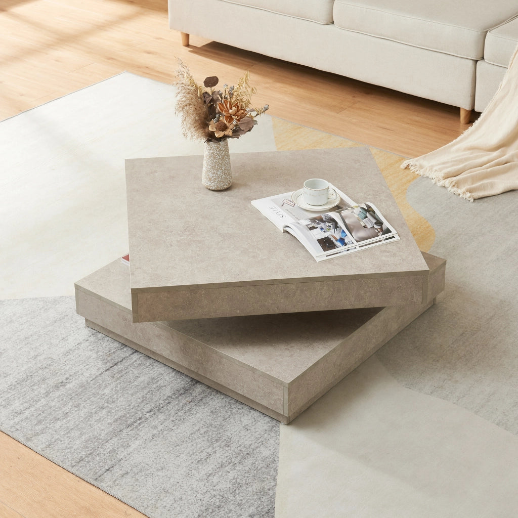 Tavolino da Caffè Florenz con Piano Girevole per Salotto Soggiorno 76 x 76 x 38 cm - Effetto Cemento Chiaro [en.casa]