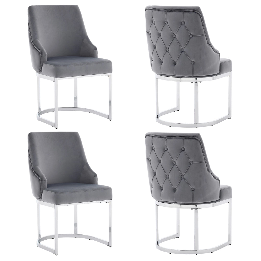 SEDIA da pranzo in velluto grigio e metallo argento, Set da 4 pezzi