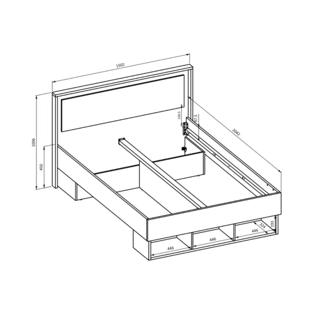 Letto VOX 140 x 200 cm con 3 nicchie e spazi per cassetti - Senza rete