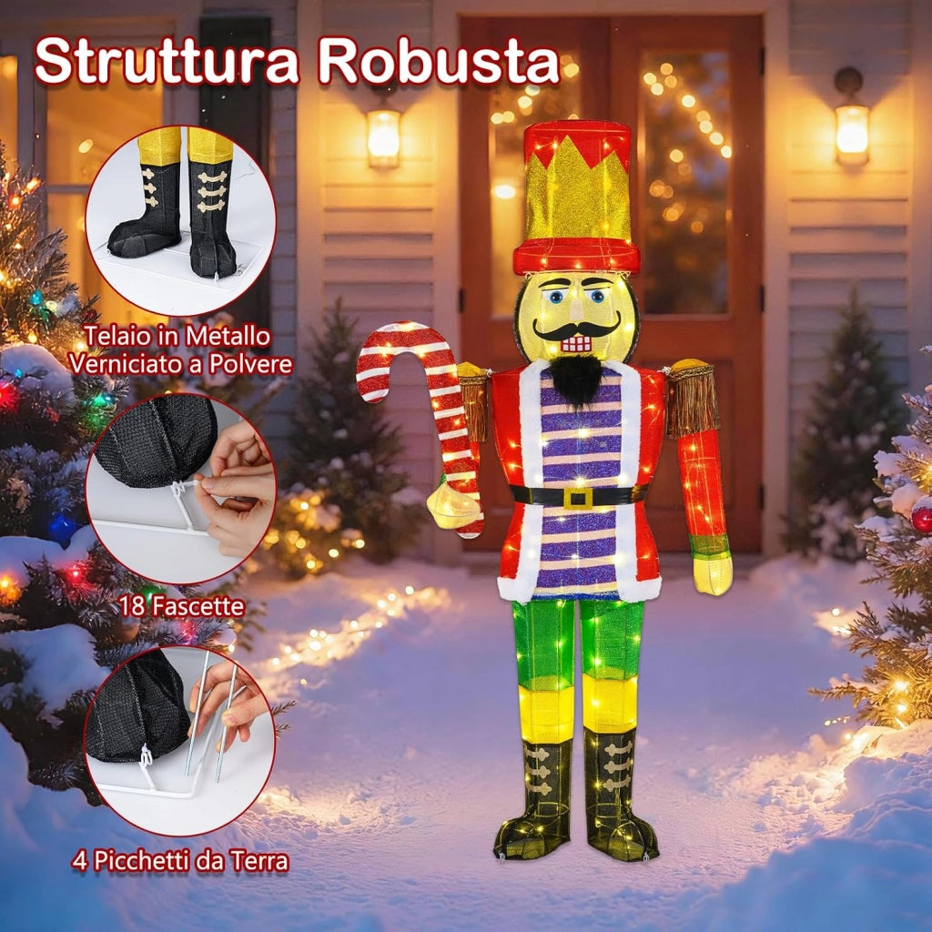 Soldato Schiaccianoci Luminoso da 170 cm, Decorazione Natalizia 3D Pre-illuminata con 110 Luci LED, Soldato di Natale Gigante per Interno ed Esterno, per Giardino e Prato (Modello 4)