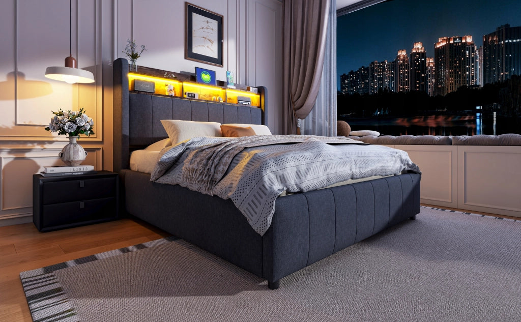 Letto Matrimoniale 140x200 - Xylo - Grigio Con USB E Idraulico