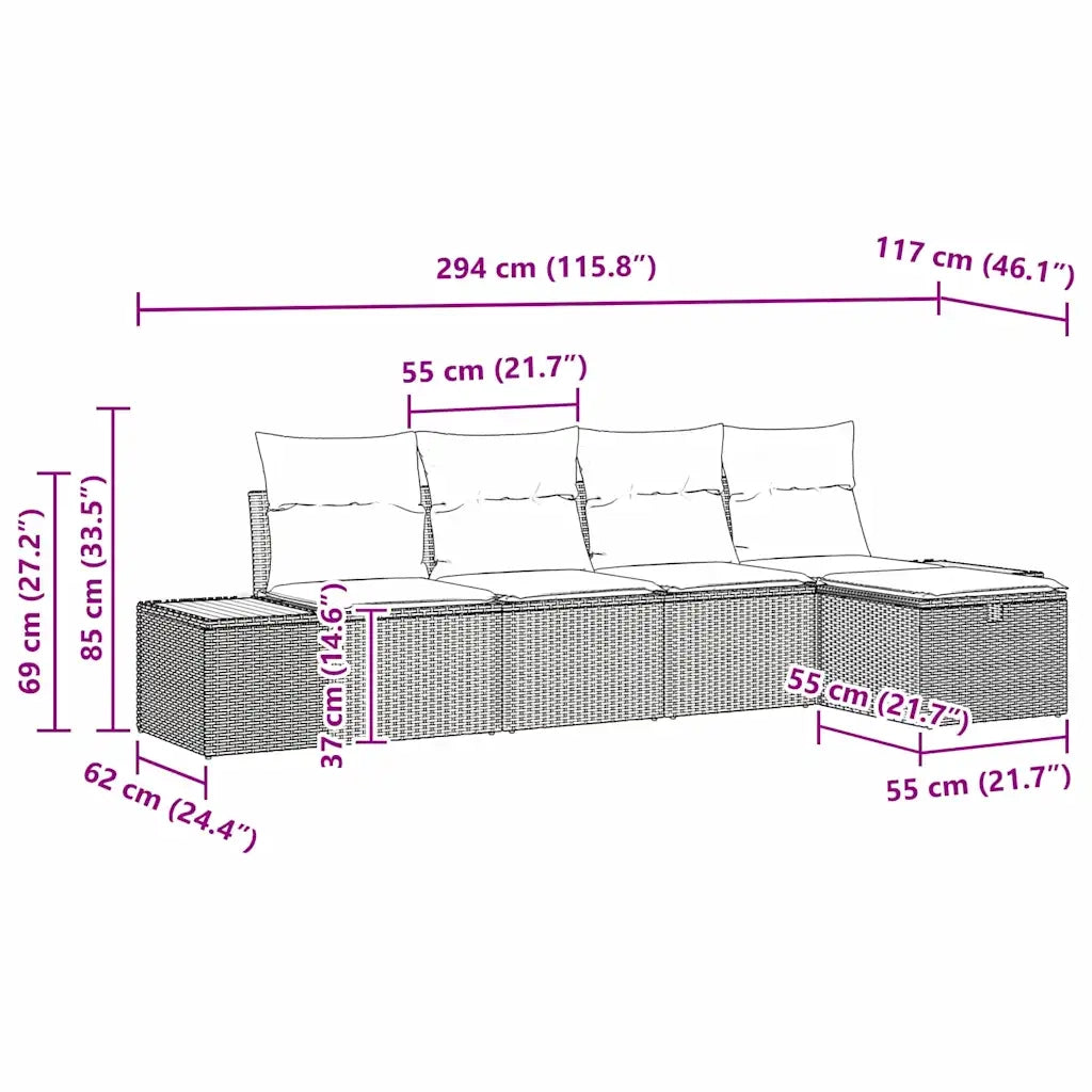 Set Divano da Giardino con cuscino 5 pcs Nero polyrattan 3359619