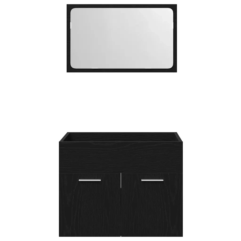 Set Mobili da Bagno | Armadio da bagno 2 pz Rovere Nero in Legno Multistrato