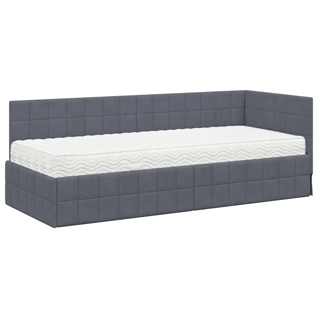 Letto singolo | Letto per adulti | Struttura Letto Angolare con Materasso 2 pcs Grigio Velluto