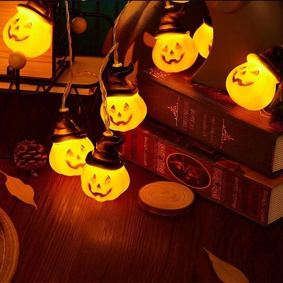 Lanterna a forma di zuccha 3 m 20 led luce arancione catena di luci esterna decorativa per Halloween e feste per bambini