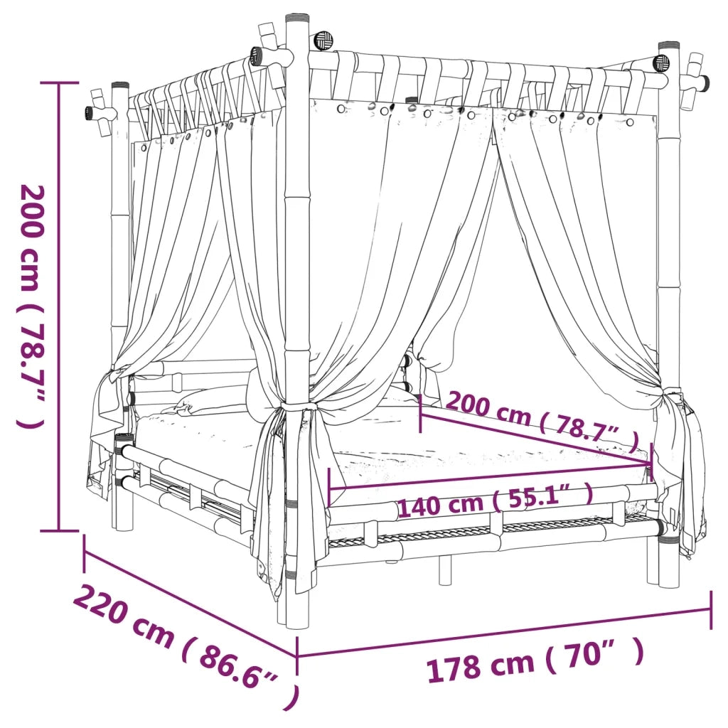 Letto a Baldacchino 140x200 cm in Bambù 340050