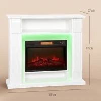 Camino Elettrico 1800W Regolabile con Fiamma 3D, Ripiano, Timer e Telecomando, 105x27x97 cm, Bianco