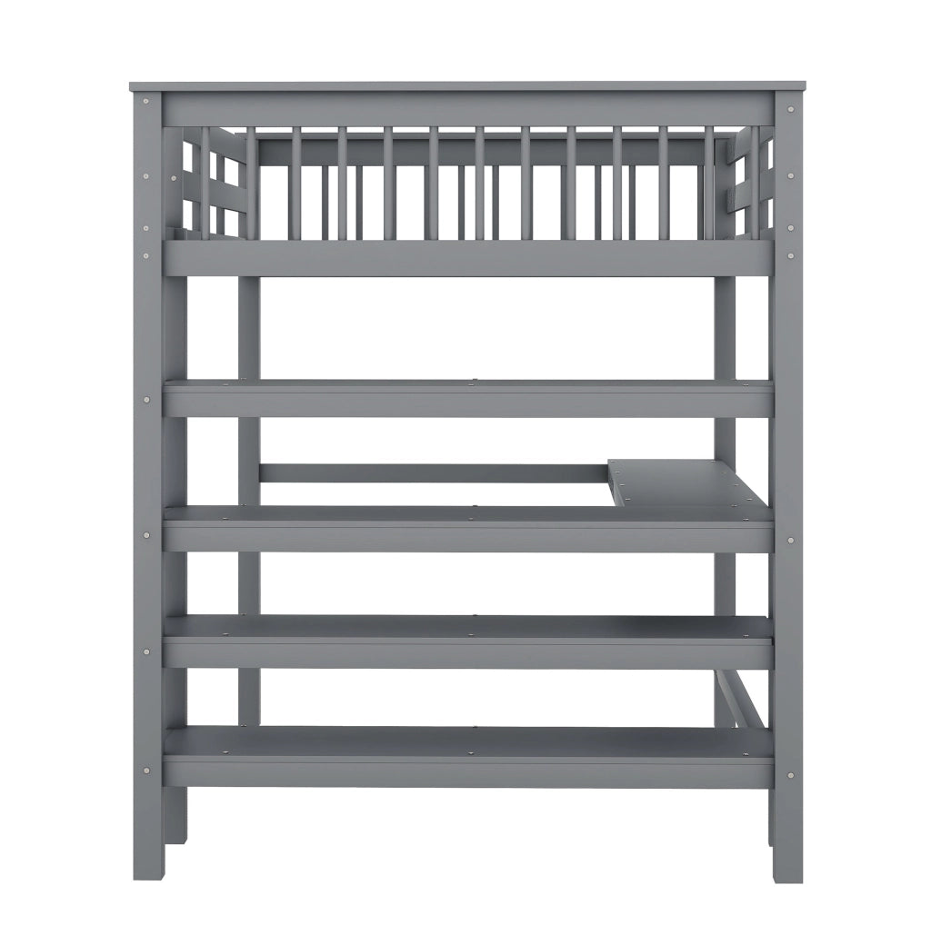 Letto a soppalco 140x200 cm con scrivania e scaffali, grigio