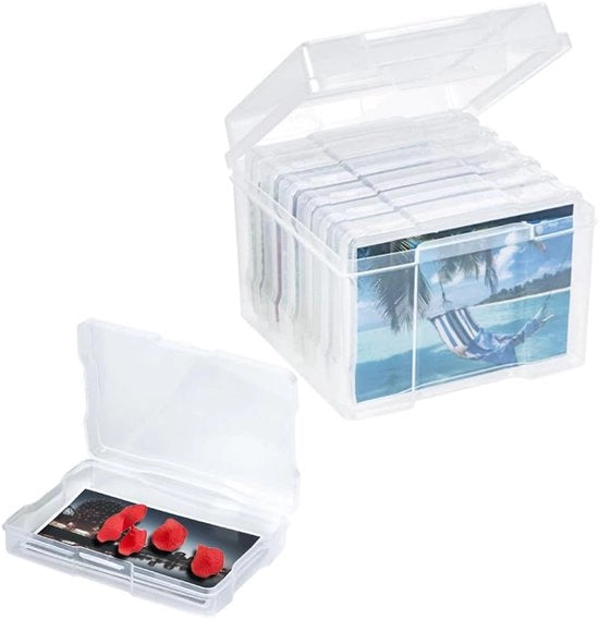 Scatola di Stoccaggio per Foto con 6 Scatole Interne - Organizzatore di Foto Transparente - Box di Plastica per Foto - Scatola di Stoccaggio per Foto - Dozzina di Foto per la Stoccaggio delle Cartoline
