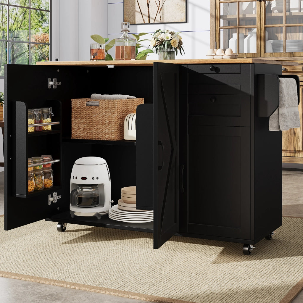 CARRELLO CUCINA MULTIFUNZIONALE 120x43,2x92 cm MDF Nero
